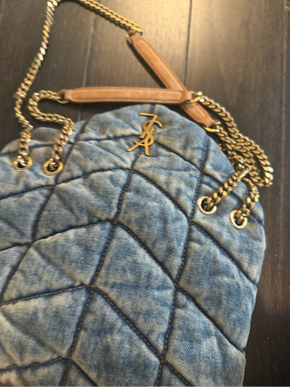 Saint Laurent Quilted Denim Shoulder Bag with Gold Hardware - Picture 4 of 5